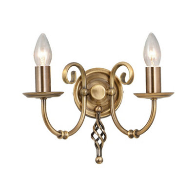  - Artisan Knot Twist Twin Wall Light In Aged Brass With Led E14 Bulb