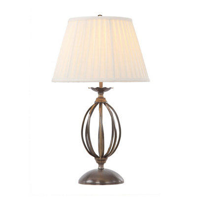Elegant Aged Brass Table Lamp With ShadeCurved Twisted Base & Led E27 Bulb from B&Q