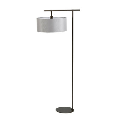  - Stylish Dark Brown Floor Lamp With Grey Cylinder Shade And Led Bulb
