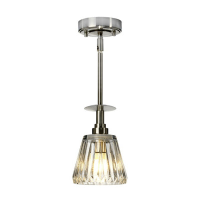 Stylish Ip44 Pendant Ceiling Light With Cut Glass Shade And Brushed Nickel Finish from B&Q