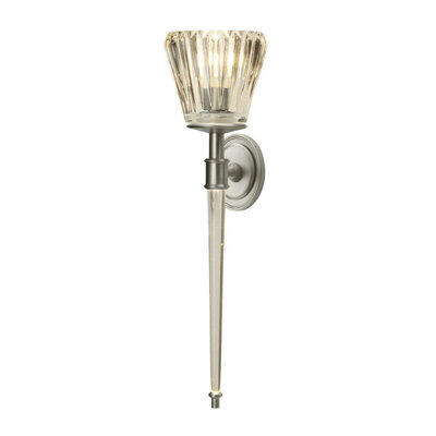 Elegant Twin Wall Light Sconce With Ribbed Glass And Brushed Nickel Finish from B&Q