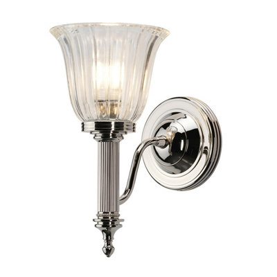 Elegant Ip44 Wall Light With Frosted Ribbed Glass And Polished Nickel Finish from B&Q