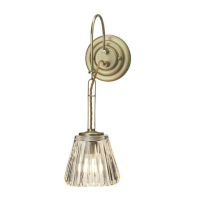  - Elegant Ip44 Wall Light With Ribbed Glass Shade And Brushed Brass Finish