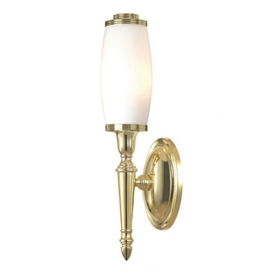  - Elegant Ip44 Wall Light With Glass Shade And Polished Brass Finish