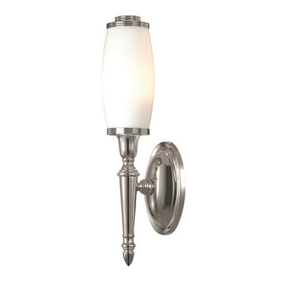 Stylish Ip44 Wall Light With Polished Nickel Finish And Long Glass Shade from B&Q