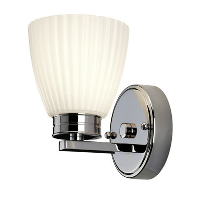Stylish Ip44 Wall Light With Ribbed Opaque Glass Shade And Polished Chrome Finish from B&Q