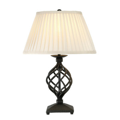  - Elegant White Shade Table Lamp With Unique Swirl Base Design And Black Finish