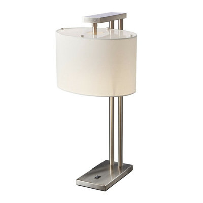 Stylish Brushed Nickel Table Lamp With White Shade And E27 Led Bulb from B&Q