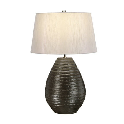 Stylish Textured Graphite Table Lamp With Silver Faux Silk Shade And Led Bulb from B&Q
