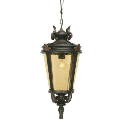  - Large Weathered Bronze Led Chain Lantern Light With E27 Bulb