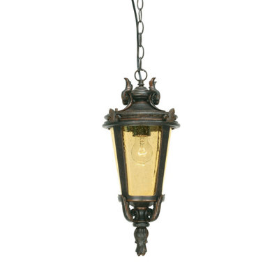 B&Q Weathered Ip23 Chain Lantern With E27 Led Bulb - Perfect For Outdoor Spaces Bronze/Light