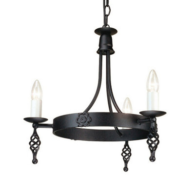 Elegant 3 Bulb Medieval Style Black Chandelier With Led E14 60W from B&Q