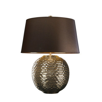 Elegant Textured Gold Table Lamp With Brown Faux Silk Shade from B&Q