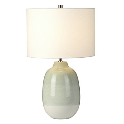  - Stylish Pale Green To White Table Lamp With Faux Linen Drum Shade And Led Bulb