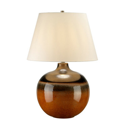 Stylish Orange And Brown Glazed Table Lamp With Cream Faux Silk ShadeLed E27 60W from B&Q