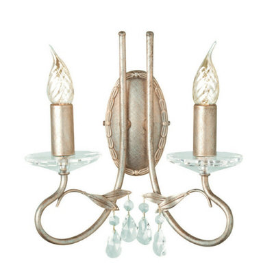 - Elegant Twin Wall Light With Crystal DropsSilver/gold Finish Led E14 Sconces