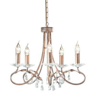  - Elegant 5 Bulb Chandelier Pendant Light In Silver And Gold Finish