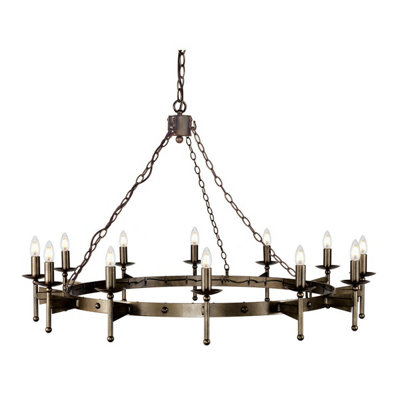 Elegant 12 Bulb Chandelier Pendant Light In Old Bronze Finish With Led E14 60W Bulbs from B&Q