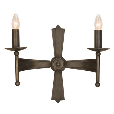 Elegant Twin Wall Light Sconce With Hand Painted Metalwork In Old Bronze Finish from B&Q
