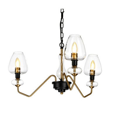 Stylish 3 Bulb Pendant Ceiling Light In Aged Brass And Charcoal Black from B&Q