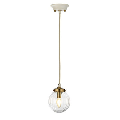Elegant Cream Pendant Light With Aged Brass FinishE14 Led 60W from B&Q