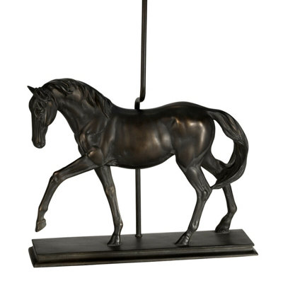 Elegant Large Horse Statuette Table Lamp With Bronze Patina Finish from B&Q
