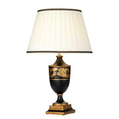  - Elegant Ivory Table Lamp With Black And Gold ShadeLed E27 Bulb Compatible