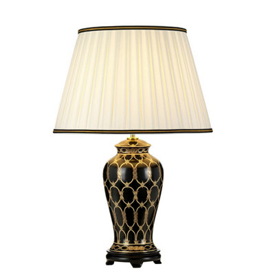 Elegant Ivory Table Lamp With Black And Gold ShadeLed E27 60W Bulb from B&Q