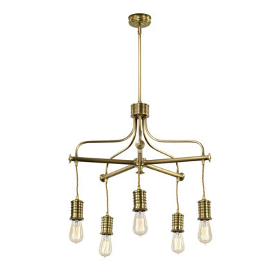  - Elegant 5 Bulb Chandelier Pendant Light In Aged Brass FinishLed Compatible Design