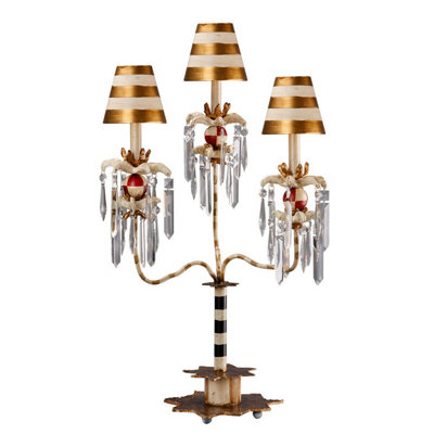 Elegant Black And White Striped Table Lamp With Cream And Gold Shades from B&Q