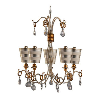 Elegant 5 Bulb Chandelier Pendant Light In Silver And Cream Patina With Led E27 40W Bulbs from B&Q