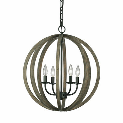 Elegant Weathered Oak Pendant Light With Antique Iron Finish from B&Q
