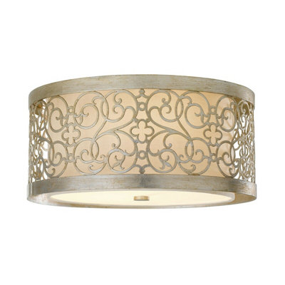 Elegant 2 Bulb Flush Mount Light Fixture In Silver Leaf Patina With Led E27 40W Bulbs from B&Q