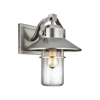  - Outdoor Ip44 Wall Light Lantern In Brushed Steel Finish1 Bulb Led Sconce