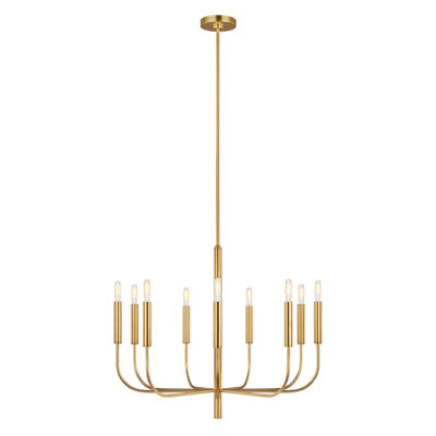  - Elegant 9 Bulb Chandelier Pendant Light In Burnished Brass For Modern Interiors