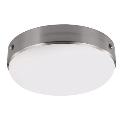Contemporary 2 Bulb Flush Mount Light With White Opaque Shade In Brushed Steel from B&Q