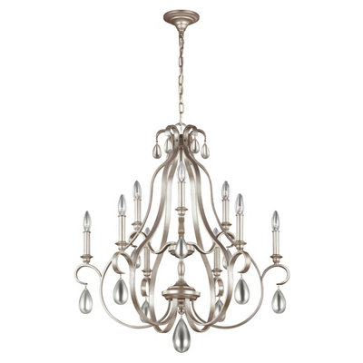  - Elegant 9 Bulb Chandelier Pendant Light In Sunrise Silver With Led E14 60W Bulbs