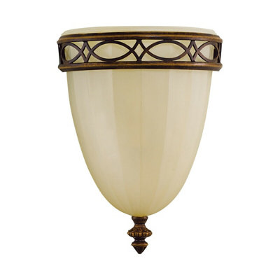 B&Q Elegant Cup Shaped Wall Sconce With Opaque Glass And Walnut Finish Light