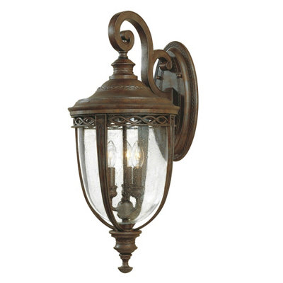  - Outdoor Ip44 3-Bulb Wall Light In British Bronze With Led E14 60W