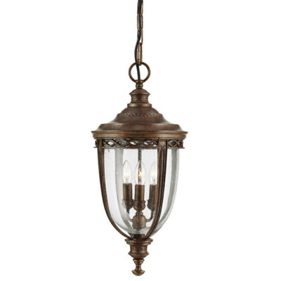 Traditional Ip23 3 Bulb Chain Lantern Light In British Bronze Finish With Led E14 from B&Q