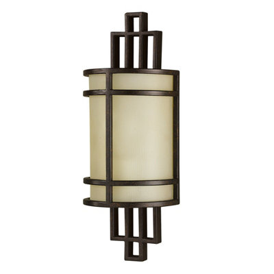 Stylish Grecian Bronze Wall Light With Amber Ribbed Glass Shade from B&Q