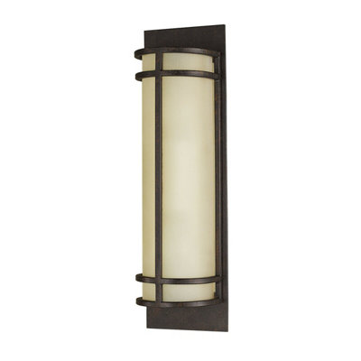 Elegant Twin Wall Light With Amber Ribbed Glass Shade In Grecian Bronze Finish from B&Q