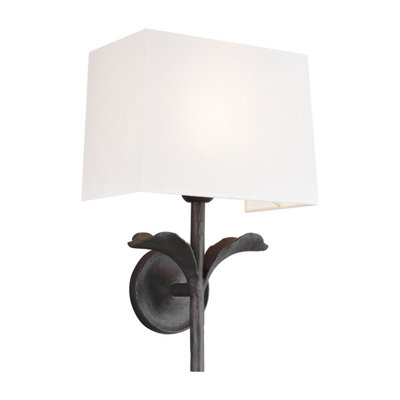 Elegant Wall Light With Stem & Leaf DesignWhite Linen Shade And Aged Iron Finish from B&Q