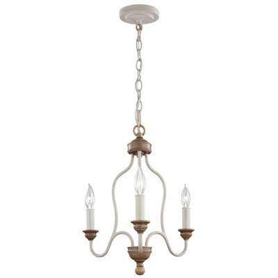 Elegant 3 Bulb Chalk Washed Chandelier With Beachwood AccentLed E14 60W Lighting Fixture from B&Q