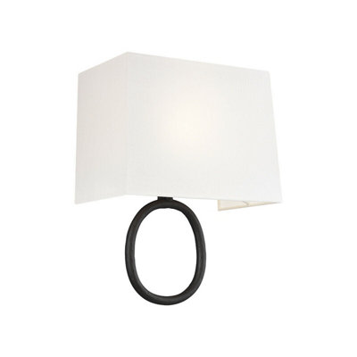 Elegant Oval Metal Wall Light With White Linen Shade And Aged Iron Finish from B&Q