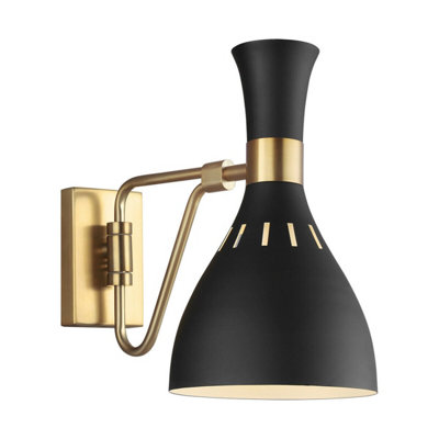 Midnight Black And Burnished Brass Wall Light Sconce With Led E27 Bulb from B&Q