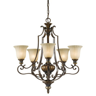 Elegant 5 Bulb Chandelier Ceiling Light In Firenze Gold And British Bronze With Led E27 60W