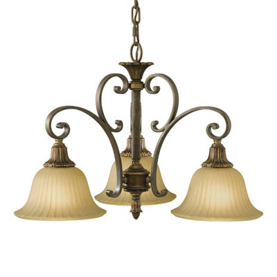 Elegant 3 Bulb Chandelier In Firenze Gold And British Bronze Finish With Led E27 60W