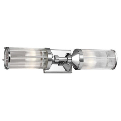 Stylish Ip44 Twin Wall Light With Ribbed Glass And Chrome Finish from B&Q