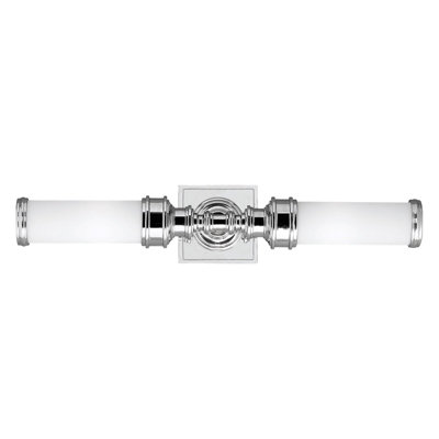 Stylish Ip44 Twin Wall Light With Opaque Glass Shades And Polished Chrome Finish from B&Q